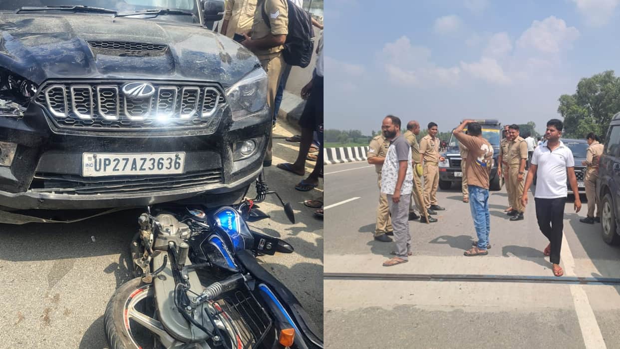car dragged the biker for half a kilometer man injured in Shahjahanpur