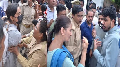 छात्रा को रोकती एएमयू की महिला सुरक्षाकर्मी, छात्र नेता की शिक्षिका से नोकझोंक