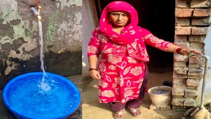 पेयजल आपूर्ति  बहाल होने के बाद नल से आता पानी
