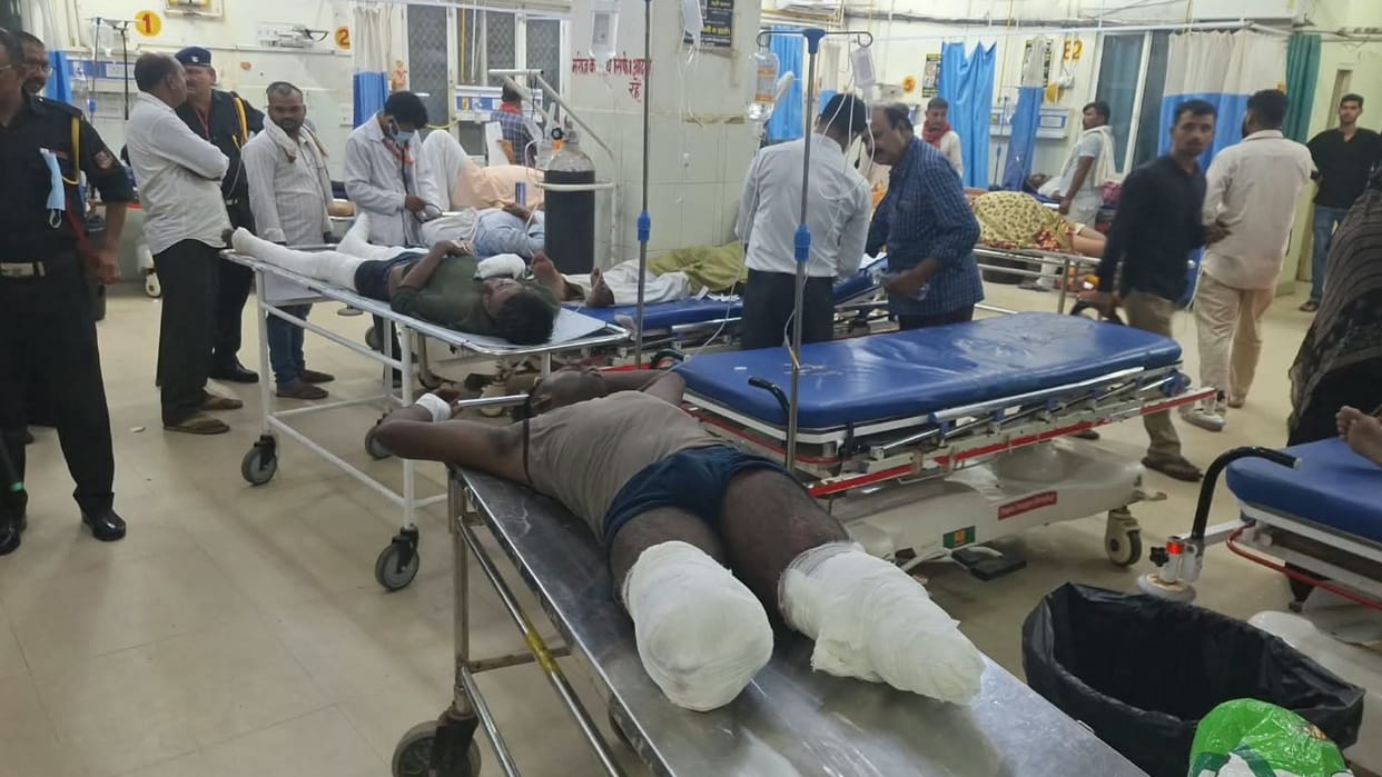 Oxygen cylinder explodes loud blast Two workers critically injured both suffer severe leg injuries