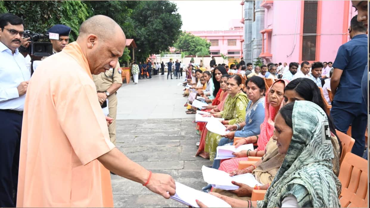 CM Yogi listened to public grievances during the 'Janta Darshan' at Gorakhnath Temple in Gorakhpur.