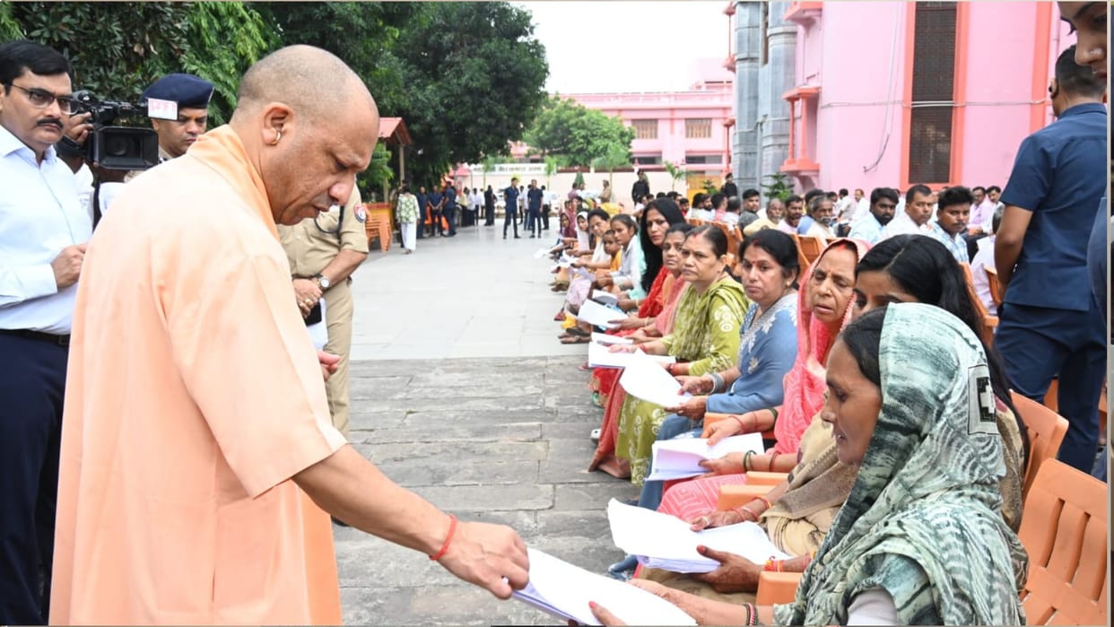 CM Yogi listened to public grievances during the 'Janta Darshan' at Gorakhnath Temple in Gorakhpur.
