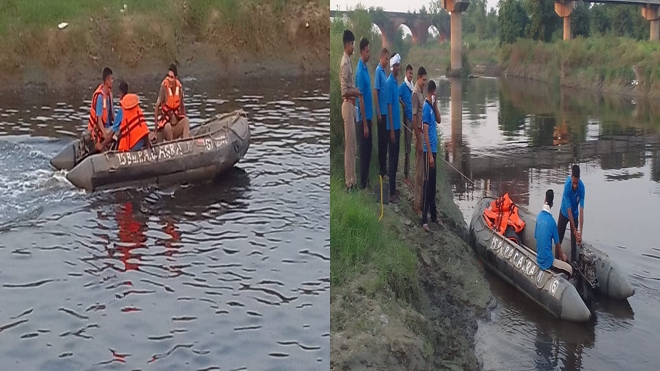 काली नदी में रेखा देवी के शव की तलाश में लगी पुलिस टीम