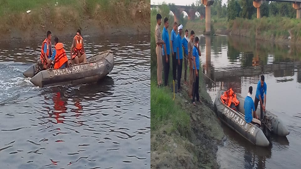 काली नदी में रेखा देवी के शव की तलाश में लगी पुलिस टीम