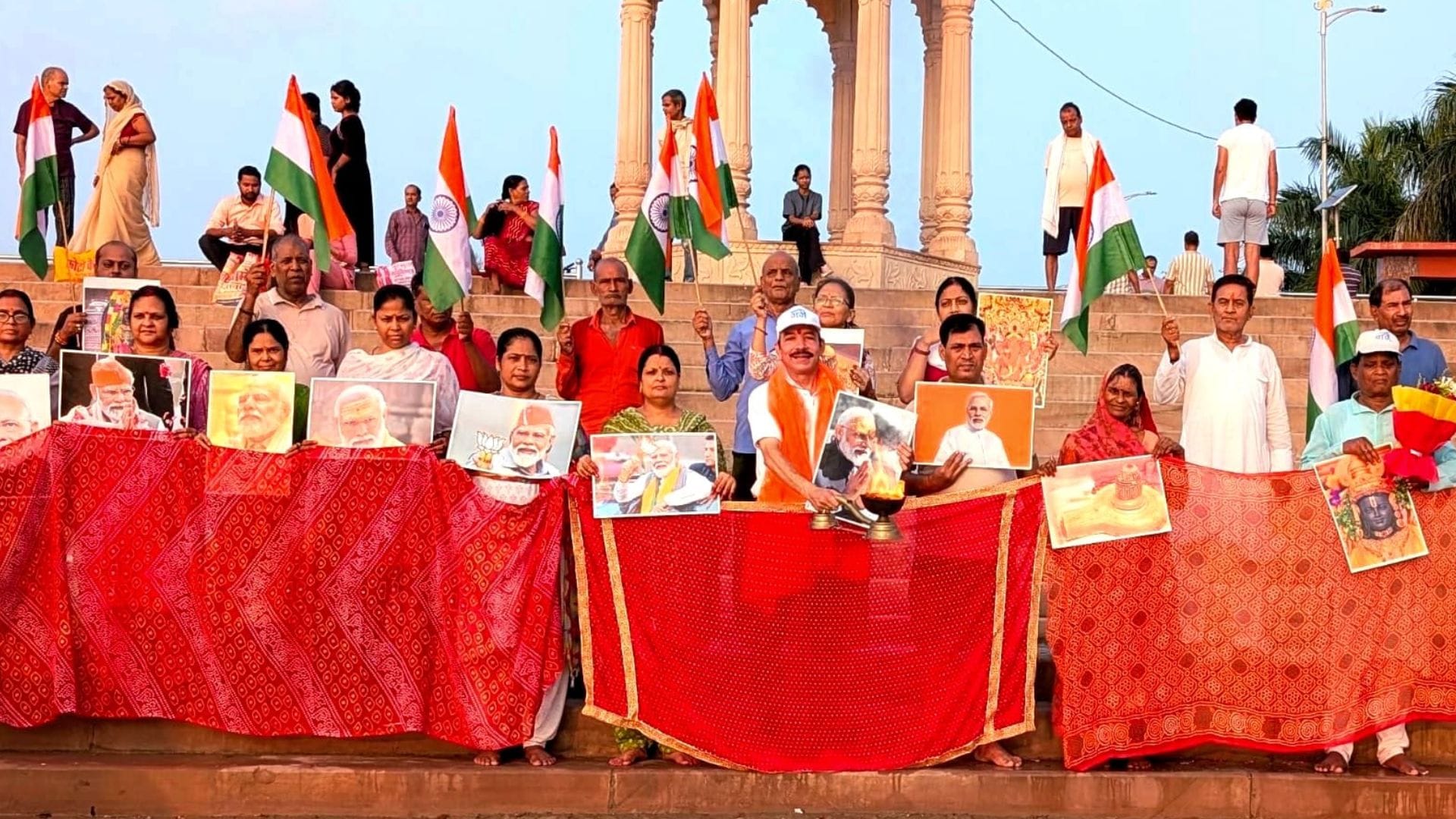 PM Modi birthday celebration in varanasi latest photos 76 people performed milk anointment of maa Ganga