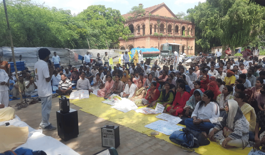 Students protest against new TGT-PGT eligibility criteria intensifies; AD Secondary Education office .
