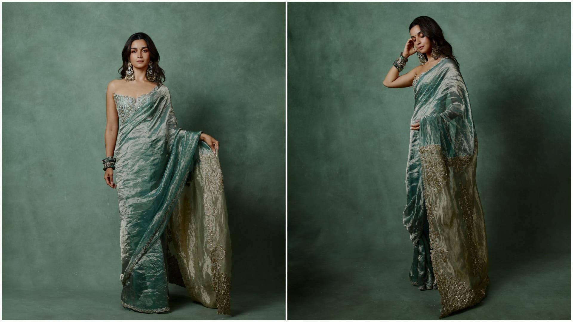 Alia Bhatt Saree Look: Silver Green Saree Trend for the Festive Season