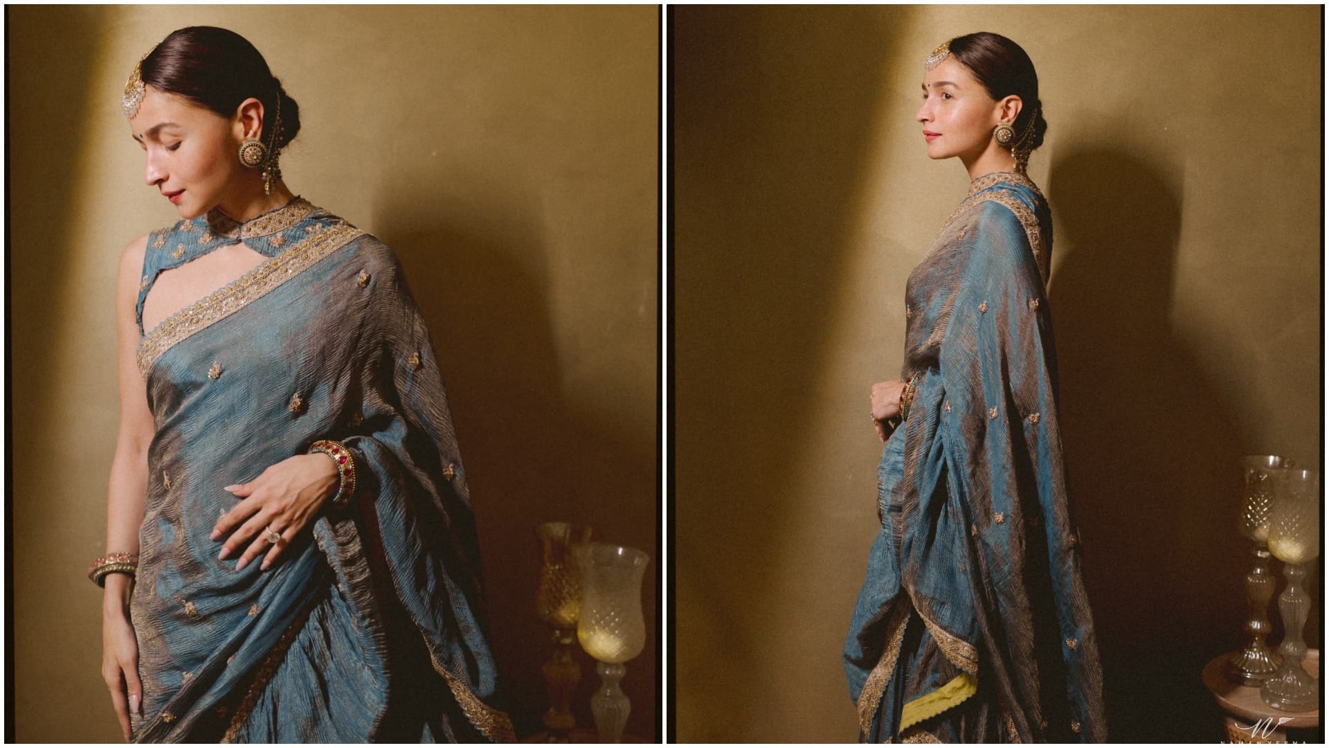 Alia Bhatt Saree Look: Silver Green Saree Trend for the Festive Season