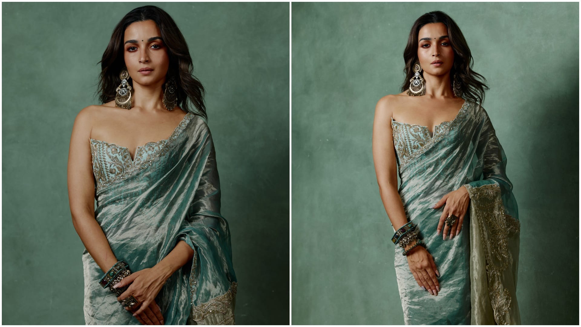 Alia Bhatt Saree Look: Silver Green Saree Trend for the Festive Season