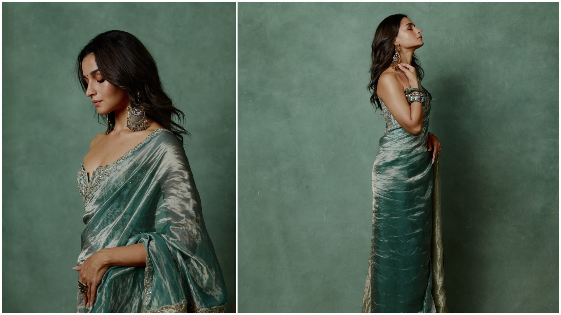 Alia Bhatt Saree Look: Silver Green Saree Trend for the Festive Season