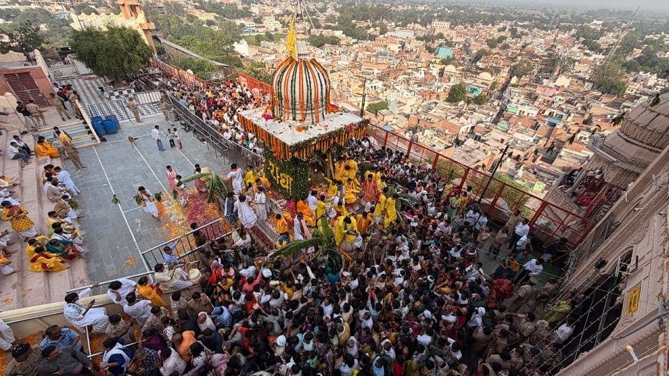 Radharani was seated under white canopy at Ladliji Temple in Barsana on ocassion of radhashtami