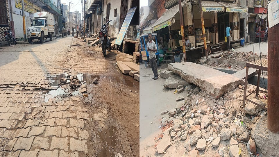 चूनावाला डंडा व सादाबाद गेट चौराहे से मेला जाने वाले जर्जर रास्ता