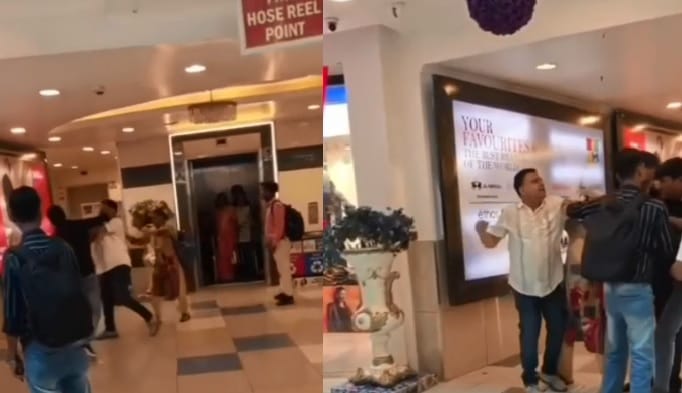 Kanpur Dispute over boarding a lift at Z Square Mall a young man and a woman exchanged kicks and punches