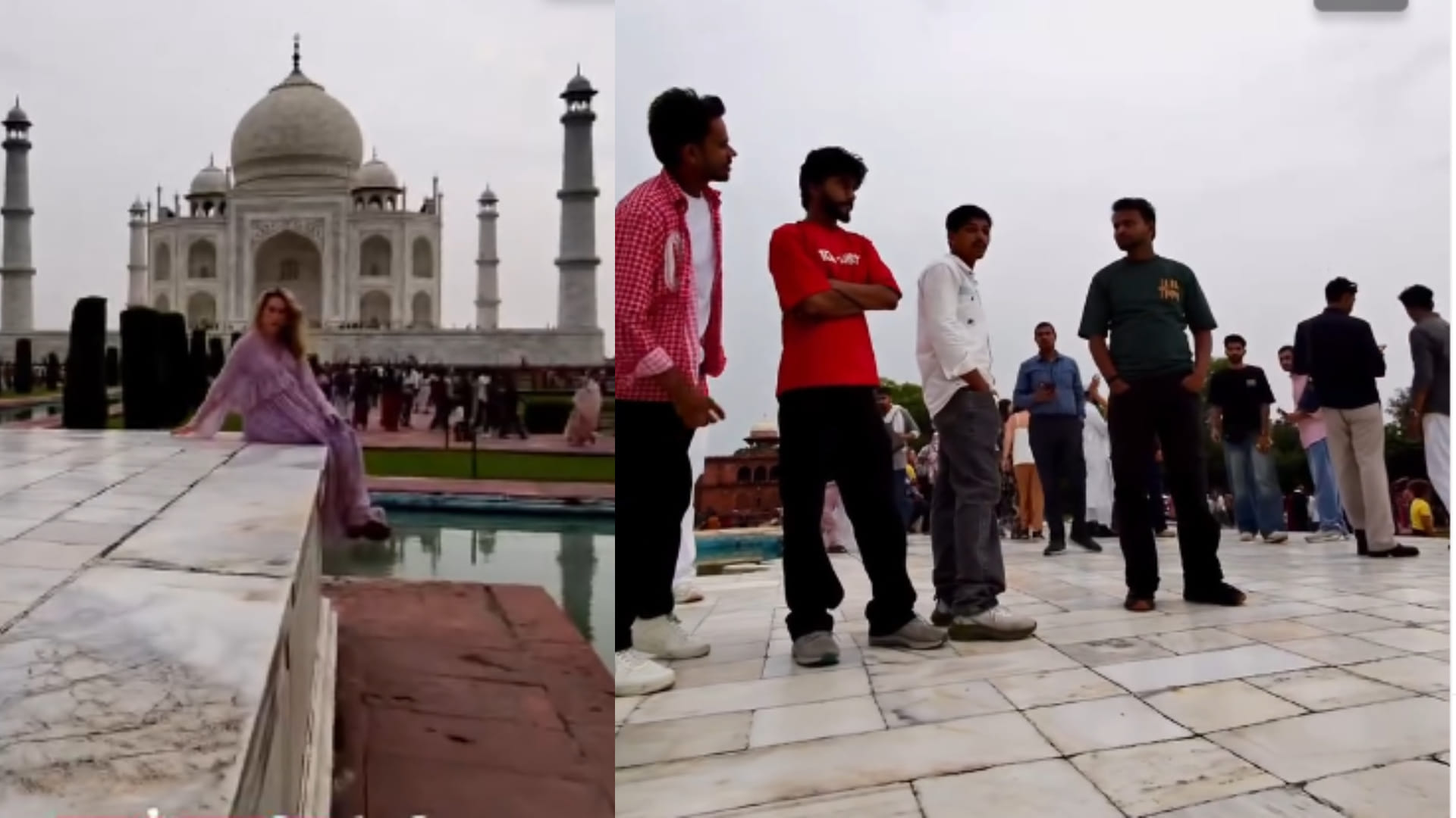 ताजमहल में विदेशी महिला को देखकर जुटी भीड़