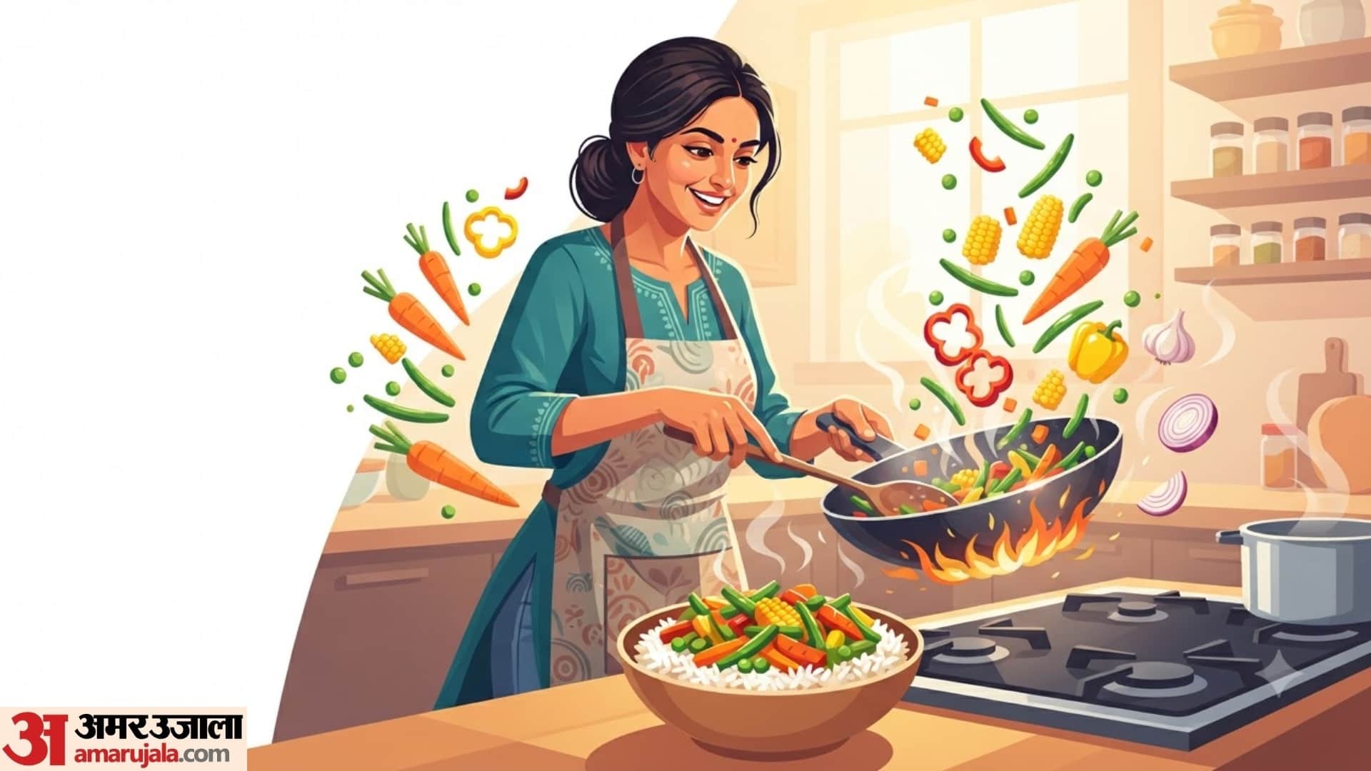 how to make healthy veggie rice bowl at home full recipe in hindi
