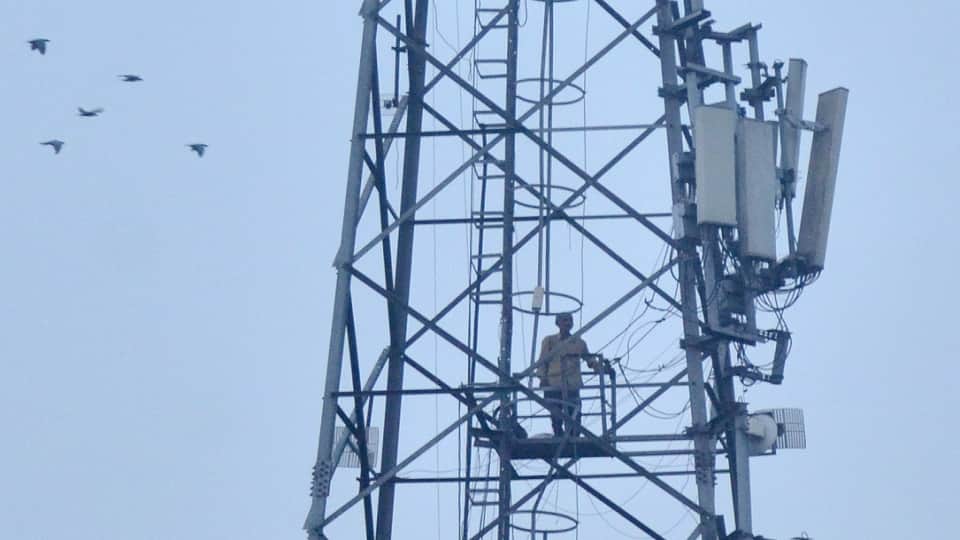 Raju Saini Climbs Mobile Tower for Sixth Time
