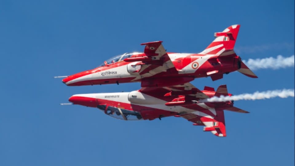 Surya Kiran Air Show in Meerut: Nine Hawk Jets Dazzle Crowd with 30-Minute Aerial Display