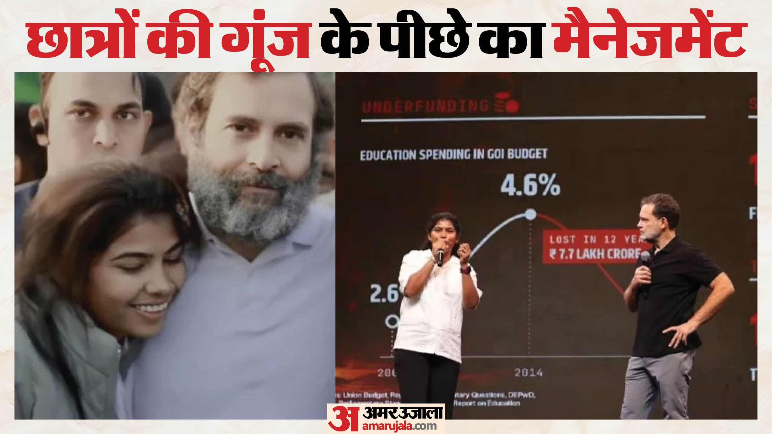 छात्रों की गूंज कार्यक्रम में राहुल गांधी के साथ राधा मालवीय