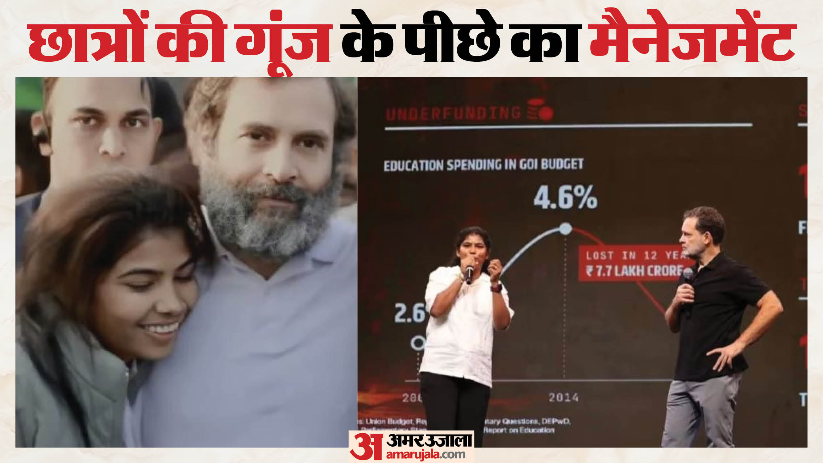 छात्रों की गूंज कार्यक्रम में राहुल गांधी के साथ राधा मालवीय