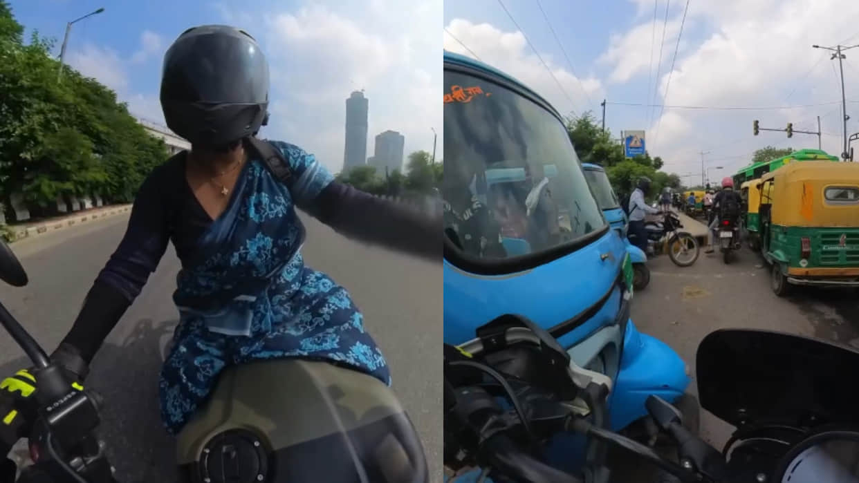 Delhi female biker mens made way for aamidst the traffic viral video