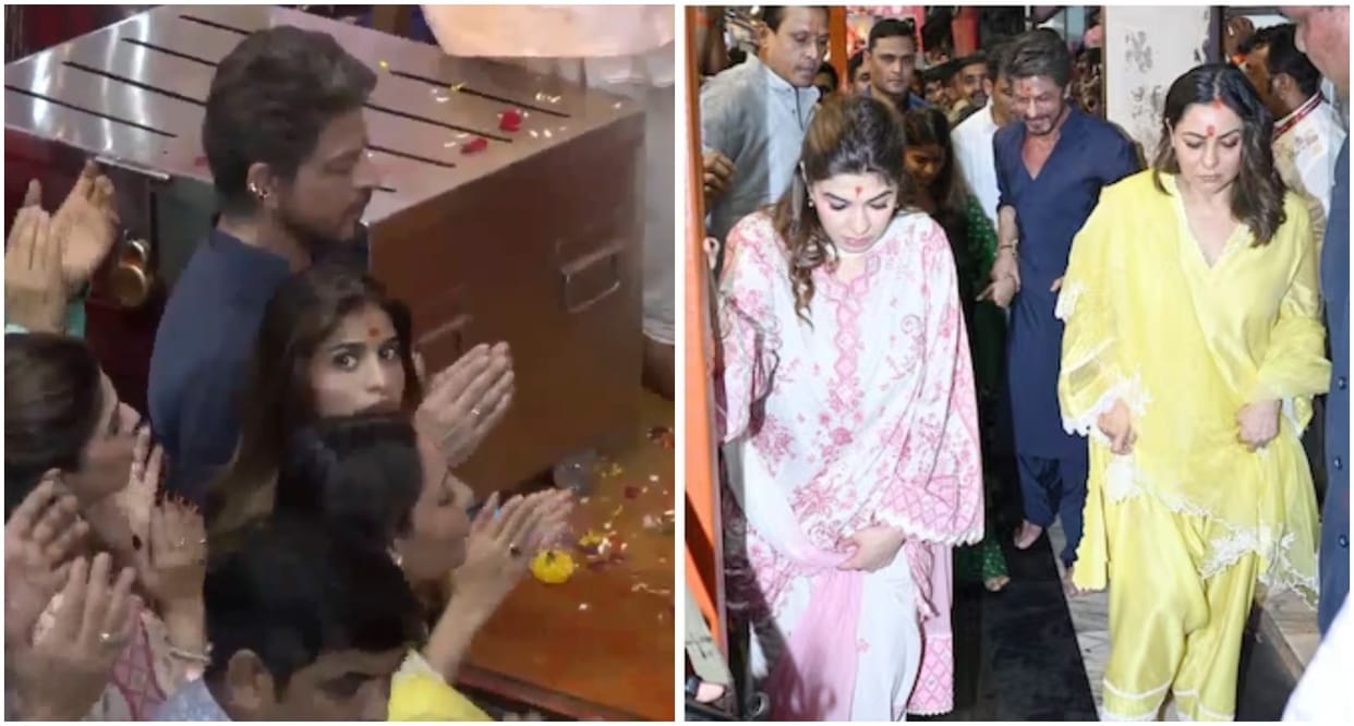SRK bows down to Lalbaugcha Raja visits pandal with Suhana khan and Gauri khan