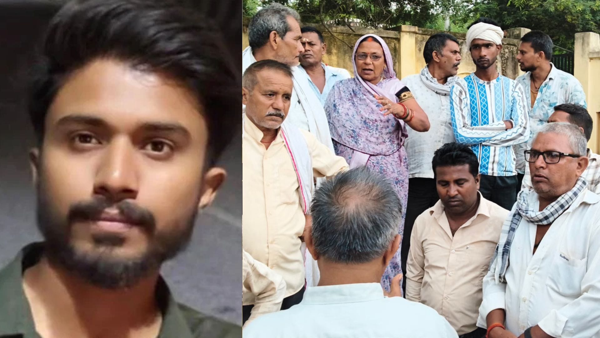 मृतक की फाइल फोटो व मौके पर मौजूद लोग