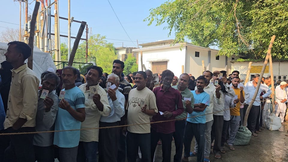 मतदान करने पहुंचे लोग।