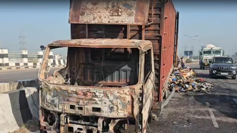 Major accident on Rajpura-Patiala Highway Massive fire breaks out in moving truck driver critical
