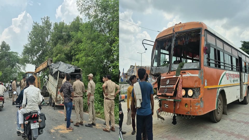 Roadways Bus Collides With Pickup Near Petrol Pump in Aliganj Driver Killed Two Injured