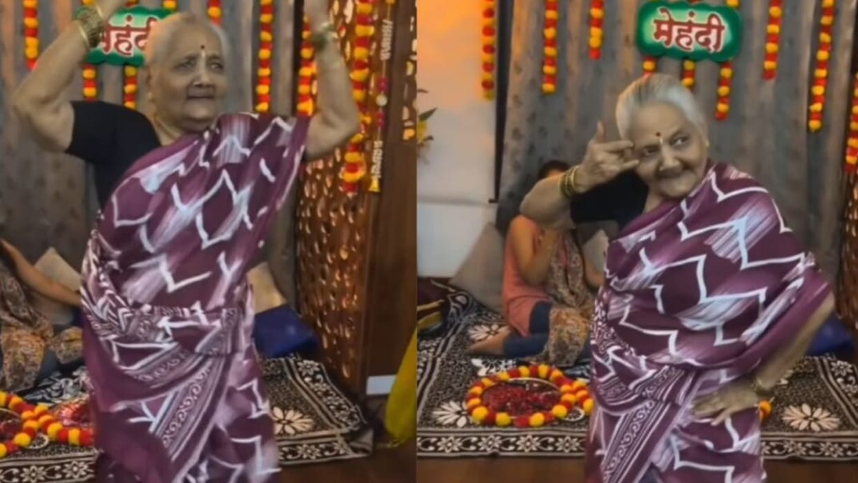 viral old woman dance on Kajra Re song viral video tai ka dance on mehndi