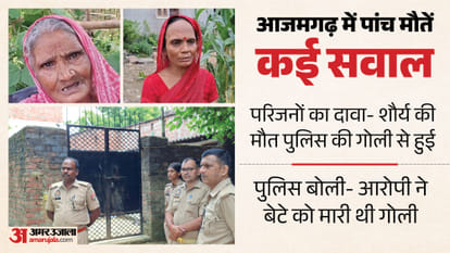 आरोपी अरविंद की मां और बहन व मौके पर मौजूद पुलिस