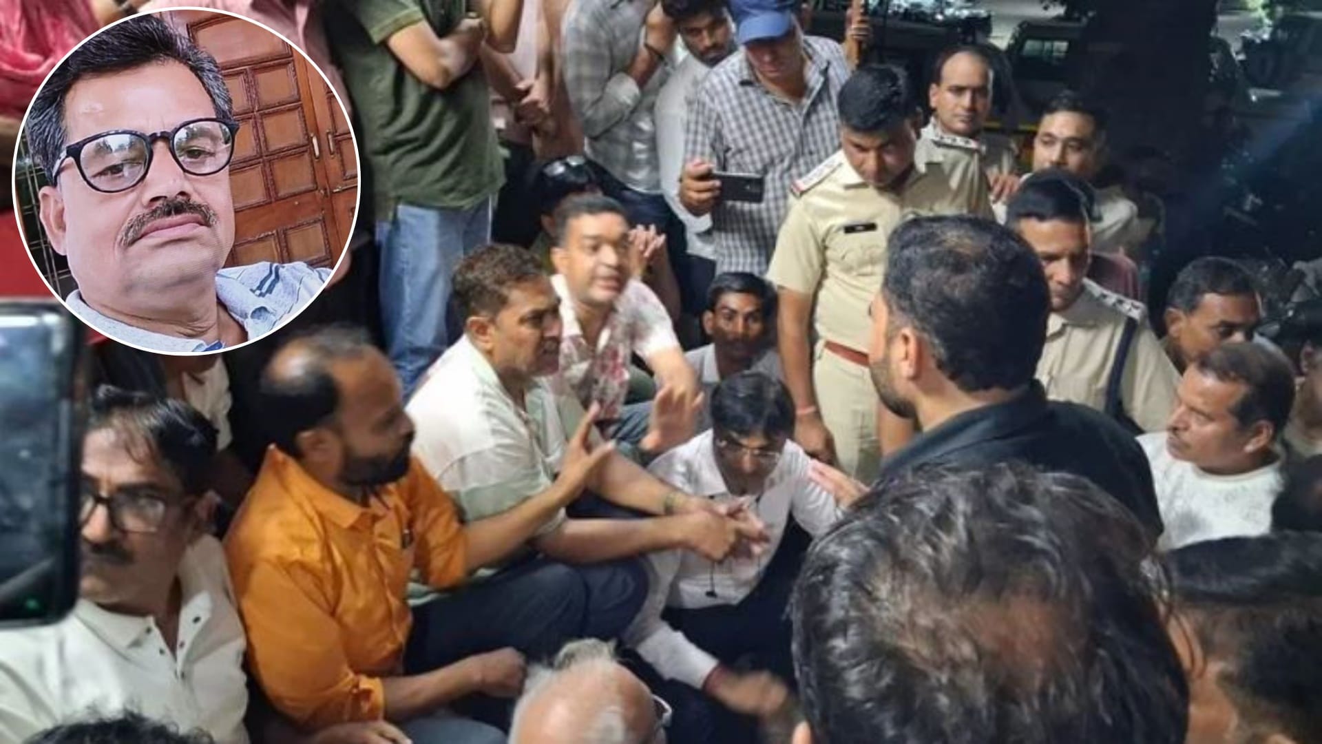 अस्पताल में हंगामा करते परिजन और व्यापारी