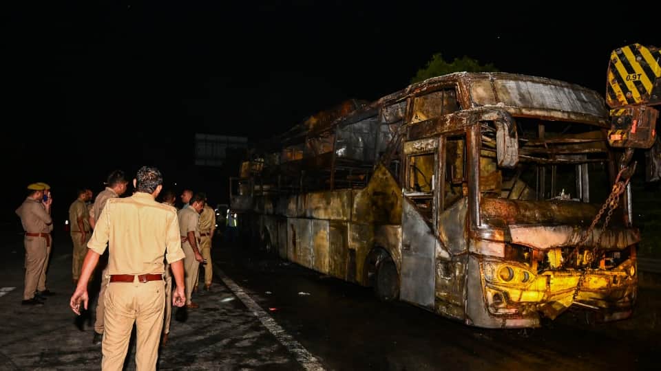 Greater Noida bus fire killed 9 Blast in AC set engine oil ablaze