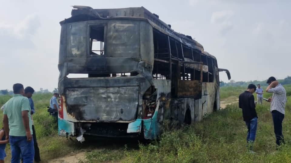 Greater Noida Yamuna Expressway bus fire accident Nine killed many rescued as bus fir