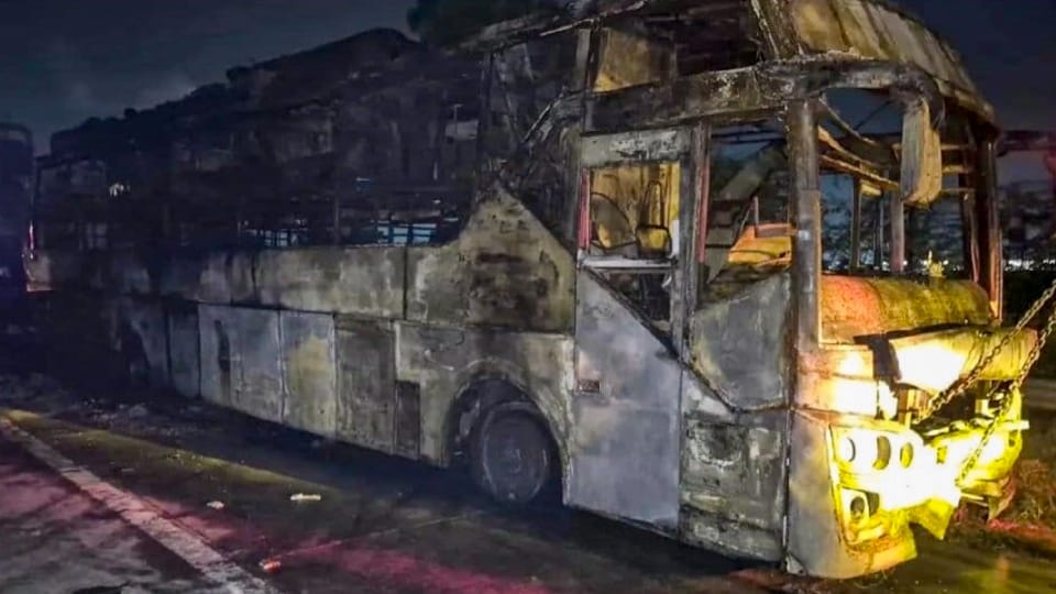 Greater Noida bus fire killed 9 Blast in AC set engine oil ablaze