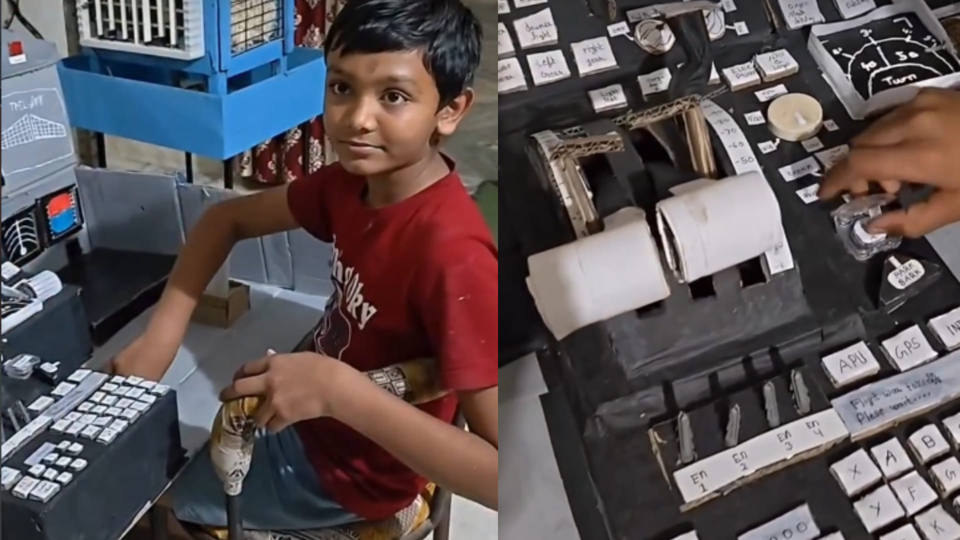 बच्चे ने कार्डबोर्ड से बनाया प्लेन का कॉकपिट