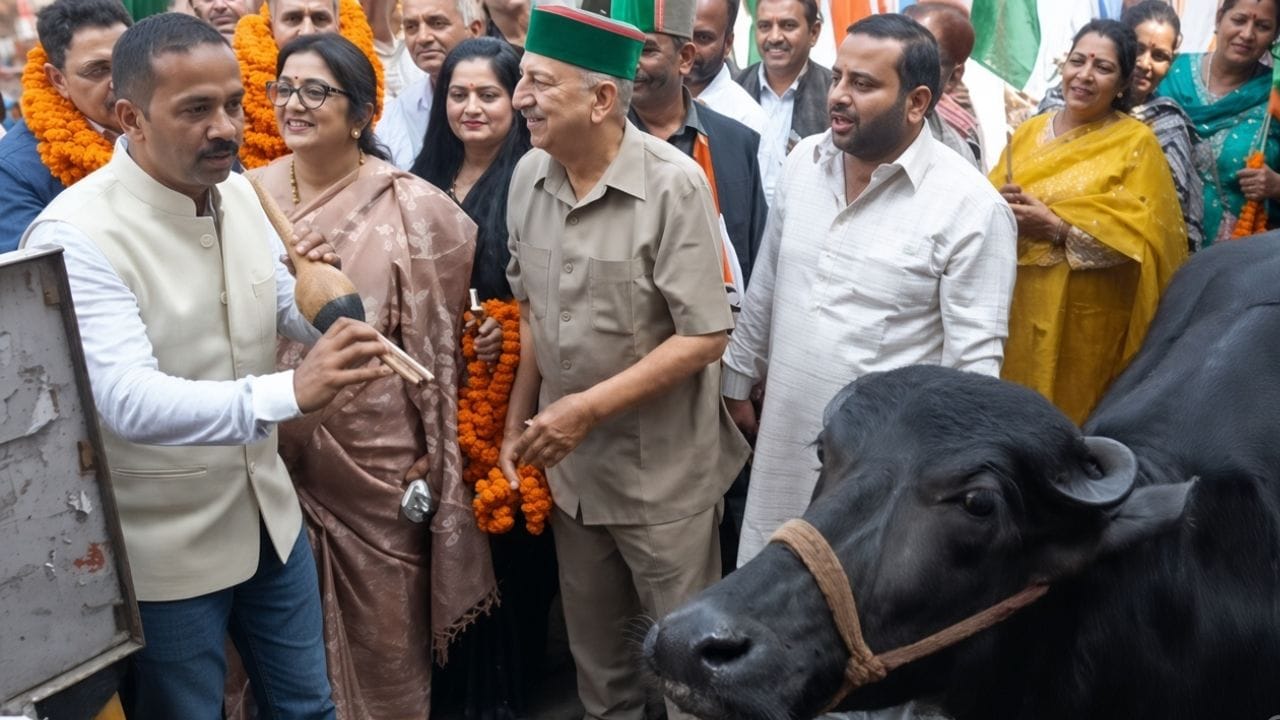 भैंस के आगे बीन बजाते हुए कांग्रेस के कार्यकर्ता।