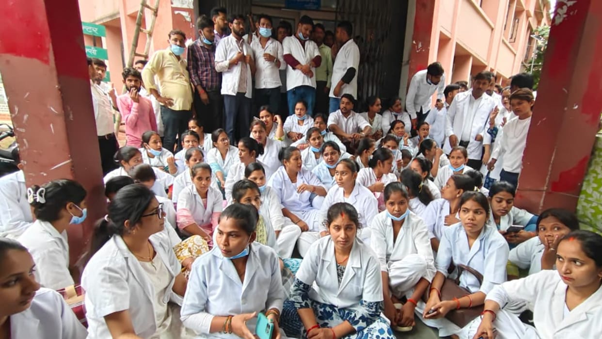 Staff nurse manhandled at medical college; OPD services halted due to healthcare workers' strike.