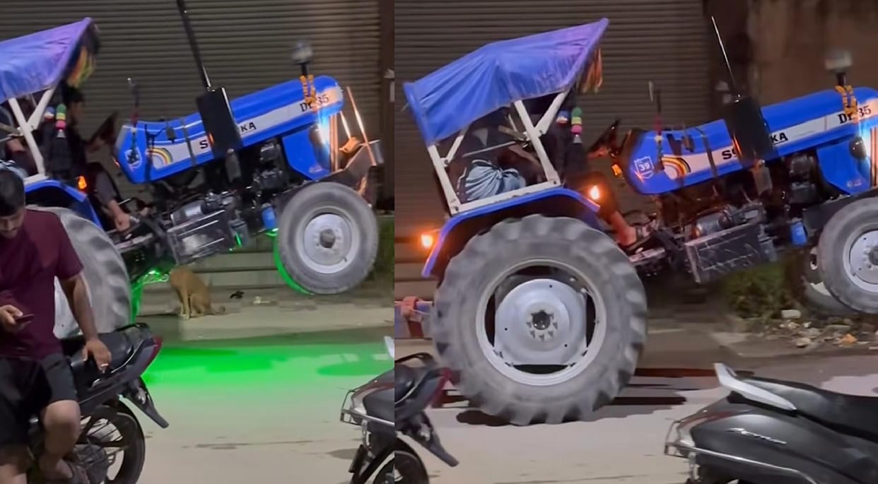Kanpur Deadly stunt on the road tractor driven on two wheels police take cognizance of viral video