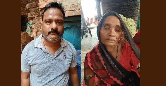 जानकारी देते प्रधान प्रतिनिधि भारत सिंह और मृतक किसान की पत्नी मुन्नी देवी