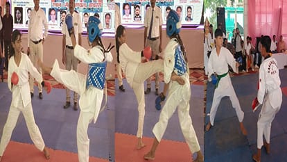 कराटे प्रतियोगिता में प्रतिभागी छात्राएं