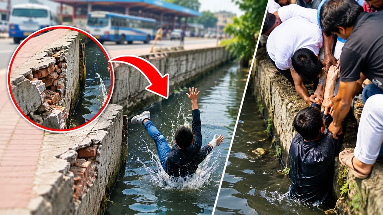Youth falls into drain near roadways bus stand in Bulandshahar