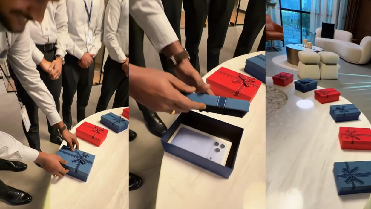 UAE company boss surprise gifts iphone or chocolates to employees viral video news in hindi