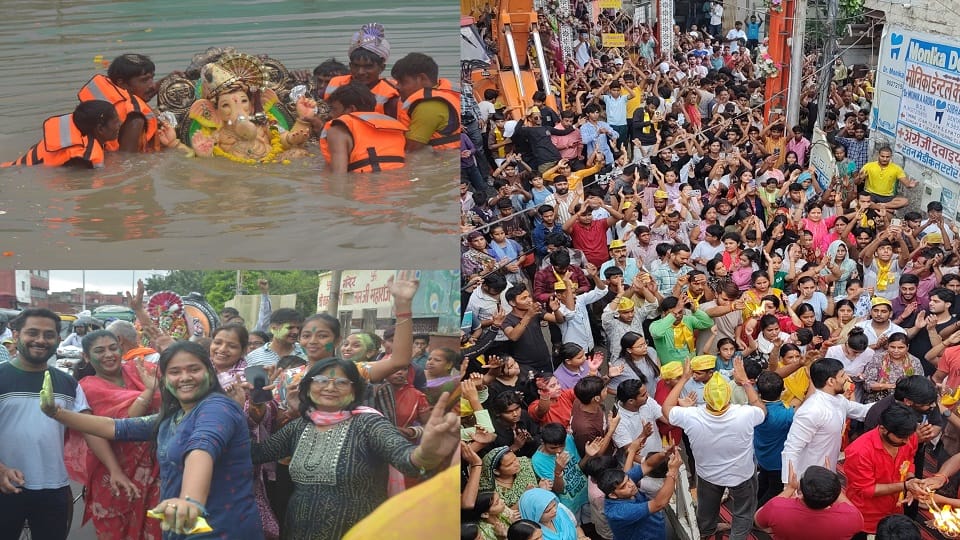 गणपति को विदाई देने उमड़ी श्रद्धालुओं की भीड़।