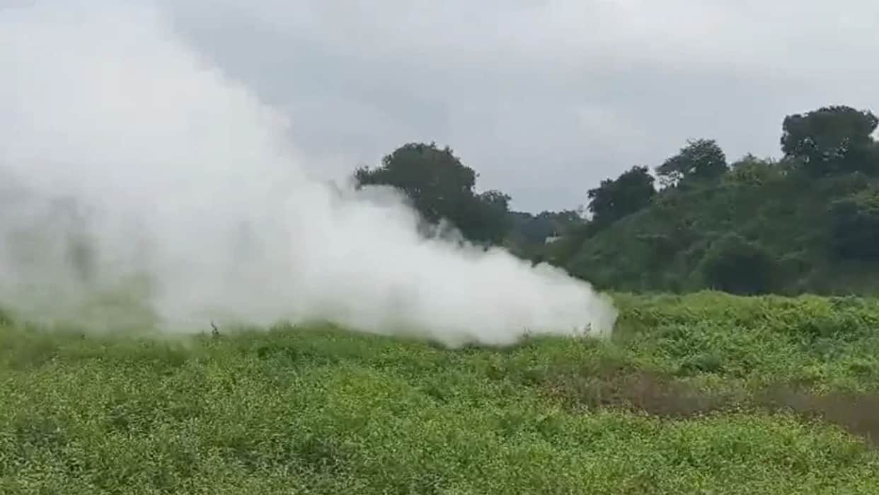 Smoke emerges from the ground in Ekra, Dhanbad; residents in a state of panic.