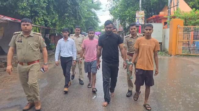 Kanpur Incident involving bomb throwing during immersion procession police paraded the accused