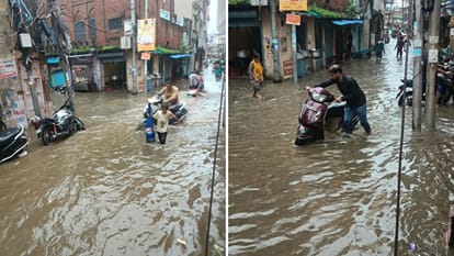 बारिश से औसानगंज में जलभराव।