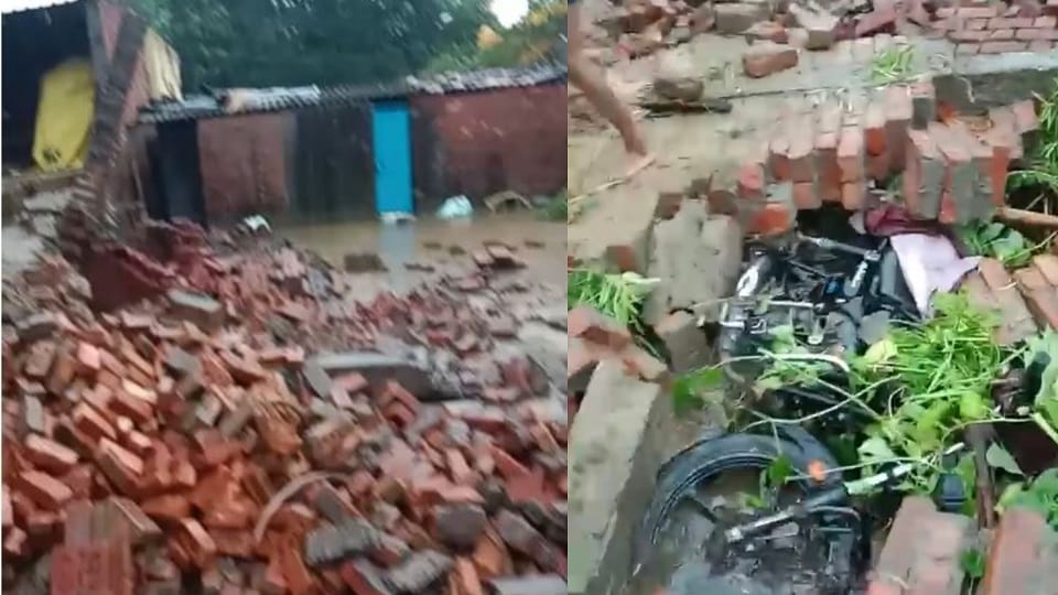 Wall collapses due to rain in Etah cow dies after being buried under debris