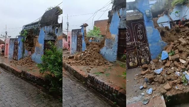 Jalaun Rain wreaks havoc in Kalpi dilapidated house collapses household belongings buried under debris