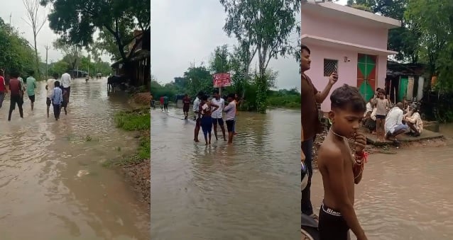 पपरेंदा-तिंदवारी मार्ग पर हुआ जलभराव